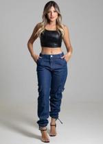 Calça jeans feminina cargo sawary, cor azul tam 38