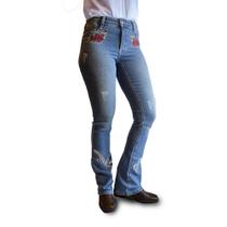 Calça Jeans Feminina Carpinteira Rodeio Country Rosa Bordada