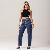 Calça Jeans Feminina Cintura Alta Botões Zune Moderna