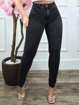 Calça Jeans Feminina Cintura Alta Chumbo Preta Grafite Marmorizada Skinny Destonada Levanta Empina Bumbum Elastano Lycra Cintura Alta Cós Alto