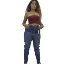 Calça Jeans Feminina Cintura Alta com Faixa Decorativa
