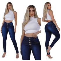 Calça Jeans Feminina Cintura Alta com Lycra Elastano Efeito Empina Bumbum