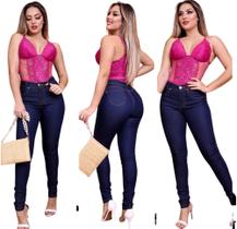Calça Jeans Feminina Cintura Alta com Lycra Elastano Efeito Empina Bumbum Calça Jeans Feminina Cintura Alta com Lycra Elastano Efeito Empina Bumbum