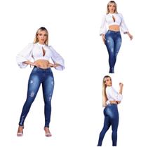 Calça Jeans Feminina Cintura Alta com Lycra Elastano Efeito Empina Bumbum
