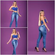 Calça Jeans Feminina Cintura Alta com Lycra Elastano Efeito Empina Bumbum