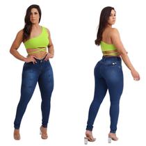 Calça Jeans Feminina Cintura Alta Cos Alto Lycra Skinny
