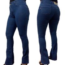 Calça jeans feminina cintura alta flare plus size