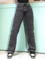 Calça Jeans Feminina Cintura Alta Grafite Wide Leg Tendência 2024/2025