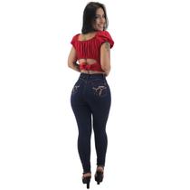 Calça Jeans Feminina Cintura Alta Hot Pants Elastano Levanta Empina Bumbum feminina