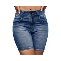 Calça jeans feminina cintura alta slim fit all-match shorts jeans com botão duplo