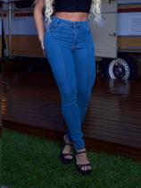 Calça jeans feminina classica cintura alta com pinça frontal marmorizada