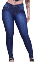 Calça Jeans Feminina Com Elastano Riscas Na Perna Cintura Alta Modela Bum Bum Tam 36 ao 44