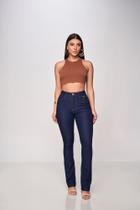 Calça jeans feminina com lycra cós alto bootcut ouzzare