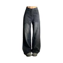 Calça Jeans Feminina Coreana Vintage De Cintura Alta Y2K, Modelagem Solta Reta Com Barra Larga, Em Calça Jeans Feminina Coreana Vintage De Cintura Alta Y2K, Modelagem Solta Reta Com Barra Larga, Em