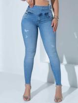 CALÇA JEANS FEMININA CÓS SUPER ALTO E TRABALHADO MODELADORA Ref: 82655