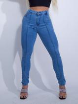 Calça jeans feminina cristal com pinça frontal levanta bumbum elastano Calça jeans feminina cristal com pinça frontal levanta bumbum elastano