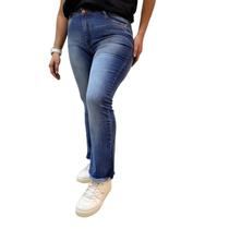 Calça jeans feminina dardak flare cropped barra desfiada