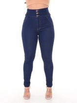 Calça jeans feminina elástico premium de cos largo com 3 botão amaciada levanta bumbum