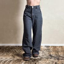 Calça Jeans Feminina Escura Cargo Moon Cintura Alta Larga