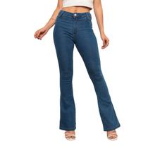 Calça Jeans Feminina Flare Azul Lisa Modelo Premium Com Bolso Traseiro Calça Jeans Feminina Flare Azul Lisa Modelo Premium Com Bolso Traseiro