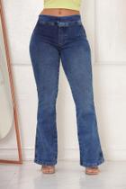 Calça Jeans Feminina Flare Boca Sino Legging Cós Alta Lycra