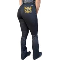Calça Jeans Feminina Flare Bordada Cruz - Estribo Original Calça Jeans Feminina Flare Bordada Cruz - Estribo Original