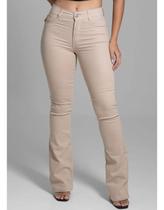 Calça Jeans Feminina Flare Cintura Alta Sawary Bege Elegante Qualidade Original