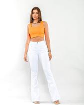 Calça Jeans Feminina Flare com Detalhe No Bolsos 22147 Branco