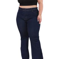 Calça Jeans Feminina Flare Lavagem Escura Amaciado Tendência Blogueira