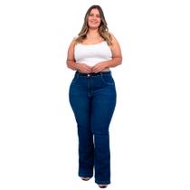 Calça Jeans Feminina Flare Plus Size Cintura Alta Azul Cambos Elastano