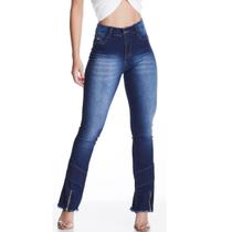 Calça Jeans Feminina HNO Petit Flare Ziper na Barra Azul