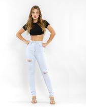 Calça Jeans Feminina Hot com Cós Transpassado e Rasgos Na Perna 21786 Ice