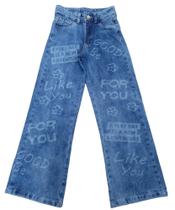 Calça Jeans Feminina Infantil Juvenil Wide Leg Pantalona Laser (R6226)