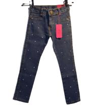 Calça jeans feminina infantil skinny com aplicação