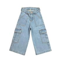 Calça Jeans Feminina Infantil Wid Leg Cargo Blogueirinha - Ak Fashion Kids