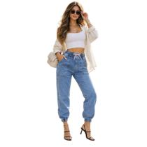 Calça Jeans Feminina Jogger Cintura Alta Elástico Calça Jeans Feminina Jogger Cintura Alta Elástico