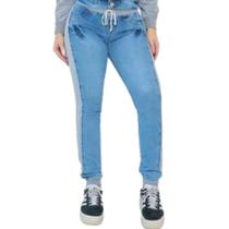 Calça Jeans Feminina Jogger Com Moletom Hot Paints Linha Premium