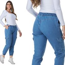 Calça Jeans Feminina Jogger HNO Cargo Azul Claro