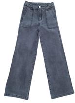 Calça Jeans Feminina Juvenil Pantalona wide leg Grafite Lycra Tam 10 A 16 (6297) Calça Jeans Feminina Juvenil Pantalona wide leg Grafite Lycra Tam 10 A 16 (6297)