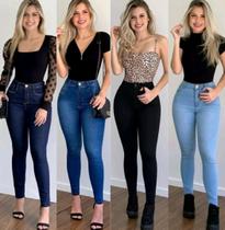 Calça Jeans Feminina Levanta Bumbum Skinny Cintura Alta Com Lycra Blogueira