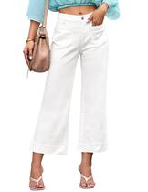 Calça jeans feminina luvamia cintura alta, perna larga e barra flare, branca, tamanho 6 Calça jeans feminina luvamia cintura alta, perna larga e barra flare, branca, tamanho 6