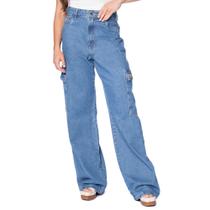 Calça Jeans Feminina Max Denim Wide Leg Cargo Azul Calça Jeans Feminina Max Denim Wide Leg Cargo Azul