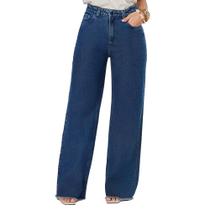 Calça Jeans Feminina Max Denim Wide Leg Cós Alto Azul Calça Jeans Feminina Max Denim Wide Leg Cós Alto Azul