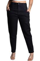 Calça Jeans Feminina Mom Cintura Alta Sawary Premium Preta Reta