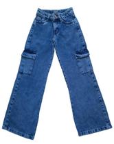 Calça Jeans Feminina Pantalona Cargo Infantil Juvenil (R6286)