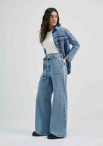 Calça Jeans Feminina Pantalona Cintura Alta Com Cinto - Hering