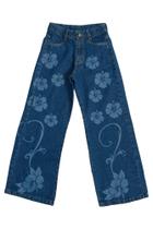 Calça Jeans Feminina Pantalona Floral Laser Meninas Juvenil (R6225)