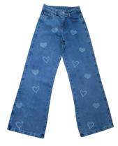 Calça Jeans Feminina Pantalona Laser Corações Meninas Juvenil (R6225)