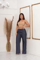 Calça Jeans Feminina Pantalona Wide Leg Cos Alto C Elastico Primavera/Verão