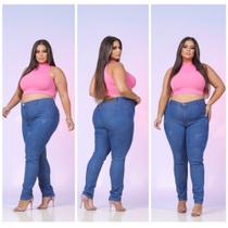 Calça Jeans Feminina Plus Size Cintura Alta Elastano